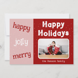 Cartão De Festividades Foto rosa moderna Feliz Natal em Floco de Neve