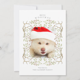 Cartão De Festividades Foto Rustic Pet Woodland Antler Wreath