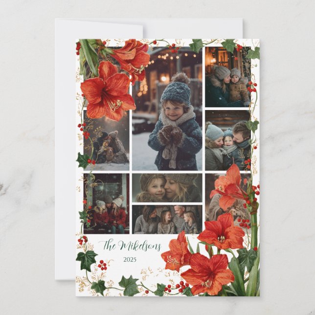 Cartão De Festividades Foto Rustic Red Amaryllis Natal (Frente)