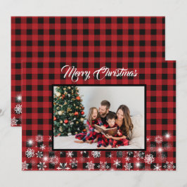 Cartão De Festividades Foto Rustic Red Black Xadrez Family