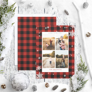 Cartão De Festividades Foto Rustic Red Buffalo Check Snowflake 4