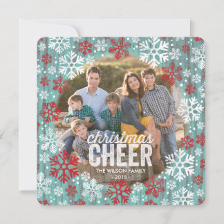 Cartão De Festividades Foto Rustic Red & White Snowflakes