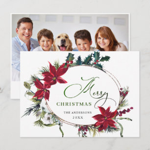Cartão De Festividades FOTO Saudação de Natal com Poinsettia Elegante