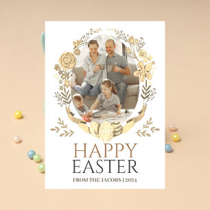 Cartão De Festividades Foto Simples da Família de Páscoas de Tipografia E