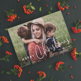 Cartão De Festividades Foto Simples de Natal Feliz de Script Moderno