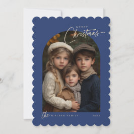 Cartão De Festividades Foto Simples do Script de Natal Merry Escalloped