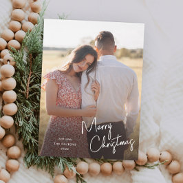 Cartão De Festividades Foto Simples do Script de Natal Merry Moderno