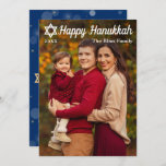 Cartão De Festividades Foto simples e Dourada e feliz Hanukkah<br><div class="desc">Cartão de Férias Feliz de Hanukkah,  Azul e Dourado,  Simples</div>