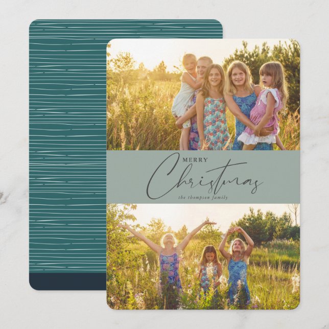 Cartão De Festividades Foto simples e moderna do roteiro verde de Natal f (Frente/Verso)