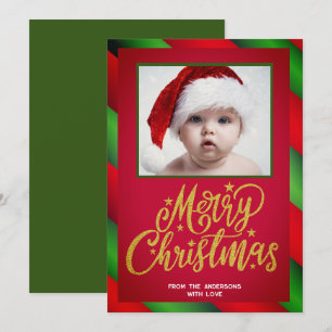 Cartão De Festividades Foto Simples No Natal Da Greve Vermelha E Verde
