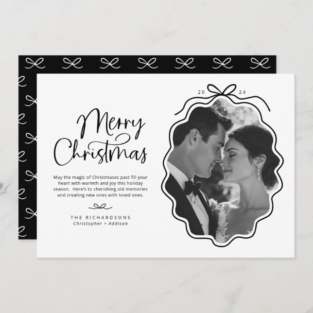 Cartão De Festividades Foto Simples Retro Ondulada em Preto e Branco (Frente/Verso)