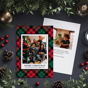 Cartão De Festividades Foto Tradicional de Natal em Xadrez Vermelho e Ver