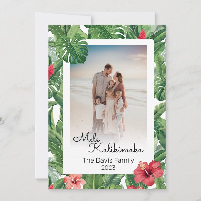 Cartão De Festividades Foto Tropical da Família Natal Mele Kalikimaka (Frente)