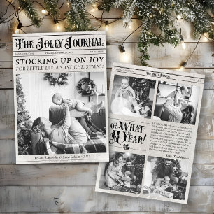 Cartão De Festividades Foto Única de Jornal Bebê no 1º Natal Antigo
