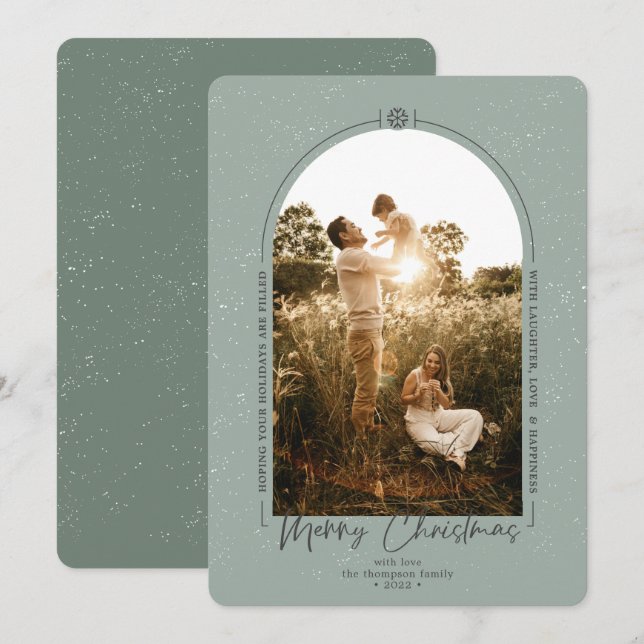 Cartão De Festividades Foto Verde de Natal Moderno Geométrico (Frente/Verso)