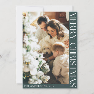 Cartão De Festividades Foto Verde de Natal Simples e Minimalista
