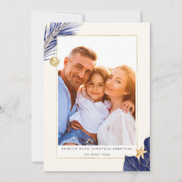 Cartão De Festividades Foto verde tropical azul e Dourada do marinho