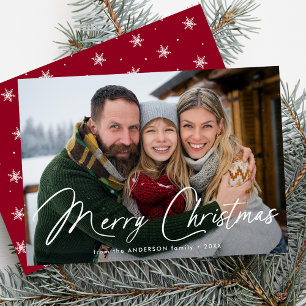 Cartão De Festividades Foto Vermelha de Natal do Script de Assinatura Mod