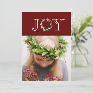 Cartão De Festividades Foto Vermelha de Natal Personalizada "Joy"