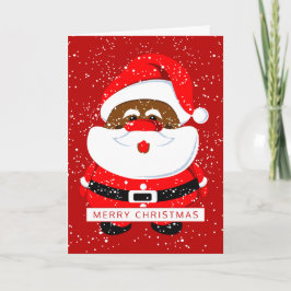 Cartão De Festividades Foto vermelha do Natal afro-americano do Papai Noe