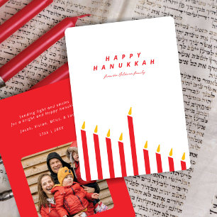 Cartão De Festividades Foto Vermelha e Branca do Hanukkah Moderno