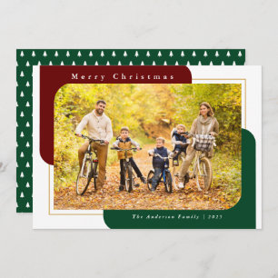 Cartão De Festividades Foto Vermelha e Verde Curva Moderna