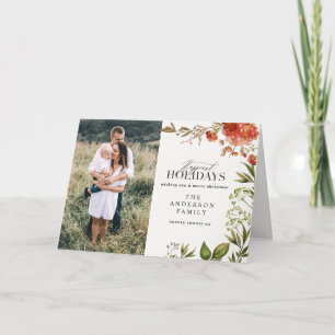 Cartão De Festividades Foto vermelha e verde da folhagem de Natal