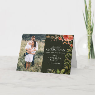 Cartão De Festividades Foto vermelha e verde da folhagem de Natal