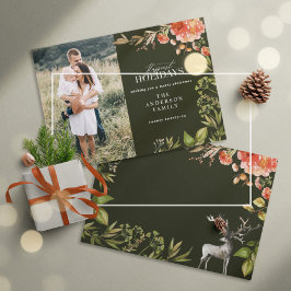 Cartão De Festividades Foto vermelha e verde da folhagem de Natal