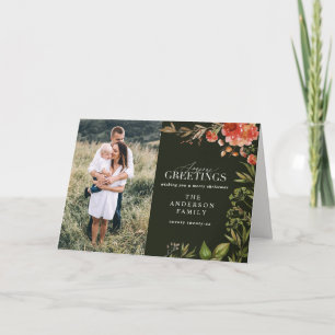 Cartão De Festividades Foto vermelha e verde da folhagem de Natal