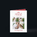 Cartão De Festividades Foto vermelha rústica de Natal moderna, multicêntr<br><div class="desc">Cartão de Natal rústico e moderno de na moda multifotografia. Com texto desenhado à mão moderno e árvores. A cor vermelha do backer pode ser personalizada.</div>