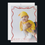 Cartão De Festividades Foto Vertical de Fita Vermelha e White de Natal<br><div class="desc">Fita desenhada à mão em torno da foto do retrato; opção de sangria do cheio</div>