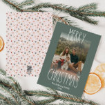 Cartão De Festividades Foto Vertical de Natal da Bolinhas Green Boho<br><div class="desc">Esta bolinhas verde de natal vertical é perfeita para o seu cartões de natal moderno inspirado na fazenda da boêmia. A típica fonte rústica, mas delicada, desenhada à mão dá-lhe um aspecto viscoso e úmido enquanto a mantém bonita e simples. As bolinhas vêm em tons de terra de vermelho, verde-sábio,...</div>