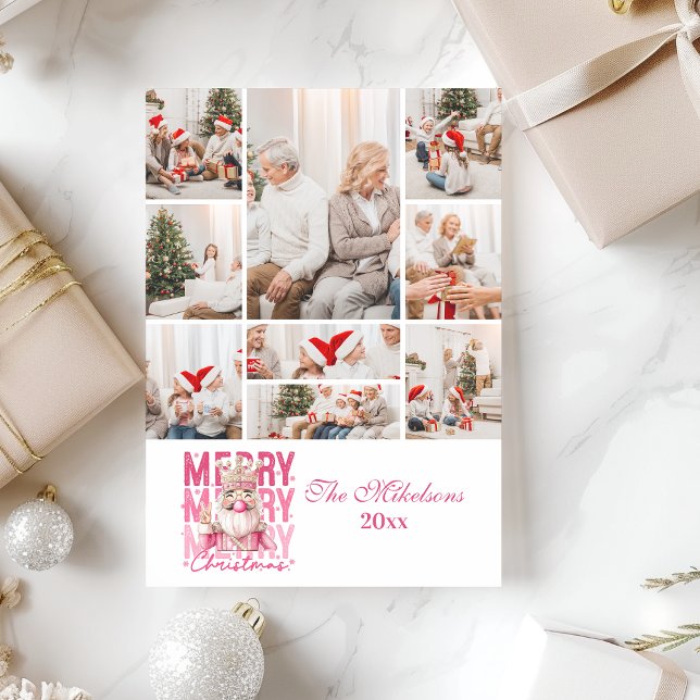 Cartão De Festividades Foto Vintage Pink Nutcracker Natal (Criador carregado)