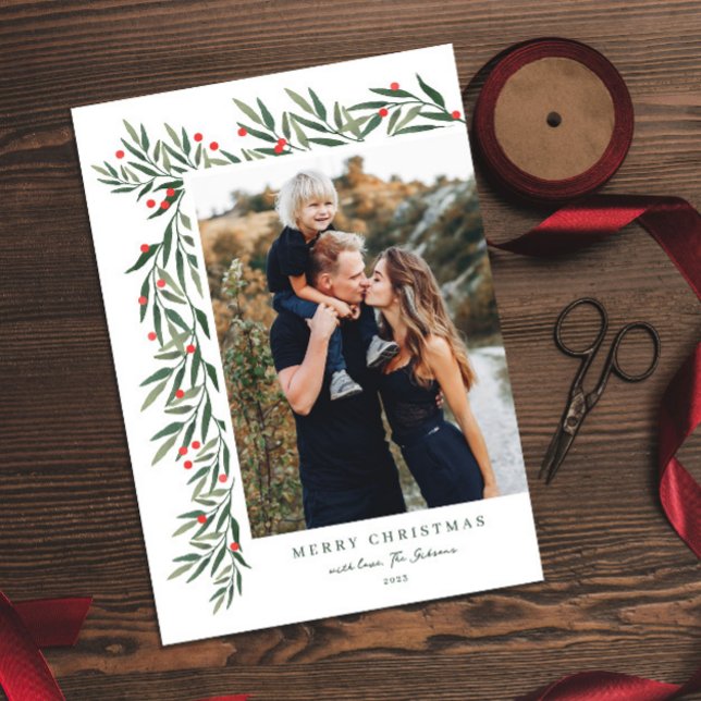 Cartão De Festividades Foto White do inverno Greenery (Criador carregado)