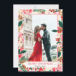 Cartão De Festividades Foto Winter Merry Christmas floral Watercolor<br><div class="desc">Foto Winter Merry Christmas floral Watercolor, Um chic e moderno vermelho-rosa, Cartões de natal de inverno com uma bonito mão pintada cor-de-rosa, vermelha, verde, castanha, festas de inverno sentem buquê floral de aquarela com confete de ouro, adicione sua foto de casal com uma moderna borda geométrica do quadro. Toda a...</div>