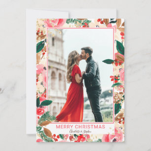 Cartão De Festividades Foto Winter Merry Christmas floral Watercolor