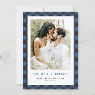 Cartão De Festividades Foto Xadrez Azul Recém-casados Feliz Natal