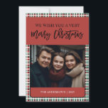 Cartão De Festividades Foto Xadrez Elegante Verde e Vermelho<br><div class="desc">Com um design elegante e fonte script,  estes cartões de foto xadrez vermelho e verde são sempre elegantes!</div>