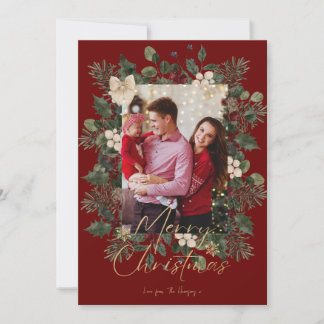 Cartão De Festividades Fotoarco de cor aquática floral botânico do Natal