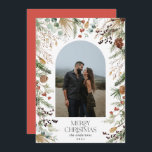 Cartão De Festividades Fotoarco de cor aquática floral botânico do Natal<br><div class="desc">Feliz Natal,  moderno e elegante cartão de Natal com cor d'água seca botânica floral mutada cores de Natal arca 1. Retro vermelho</div>