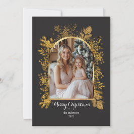 Cartão De Festividades Fotoarco de cor aquática floral botânico do Natal 