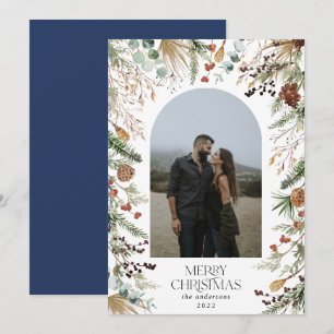 Cartão De Festividades Fotoarco de cor aquática floral botânico do Natal 