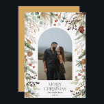Cartão De Festividades Fotoarco de cor aquática floral botânico do Natal<br><div class="desc">Mery Christmas — moderno elegante e elegante aquarela seca botânica com cores mudas cor mudas cor de Natal arca 1 foto Cartão de Natal. Mostarda amarela.</div>