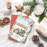 Cartão De Festividades Fotoarco de Natal 3, cor d'água, floral botânico<br><div class="desc">Mery Christmas — moderno elegante e elegante aquarela seca botânica com cores mudas cor mudas cor de Natal arca 3 foto cartão de Natal. Design vermelho.</div>