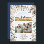 Cartão De Festividades Fotoarco de Natal 3, cor d'água, floral botânico<br><div class="desc">Mery Christmas — moderno elegante e elegante aquarela seca botânica com cores mudas cor mudas cor de Natal arca 3 foto cartão de Natal. Marinho azul-backer.</div>