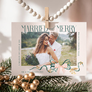 Cartão De Festividades Fotografia de casamento de Natal com arco verde Ma
