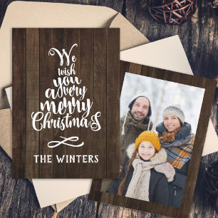 Cartão De Festividades Fotografia de Letra de Árvore de Natal Rusitc Wood