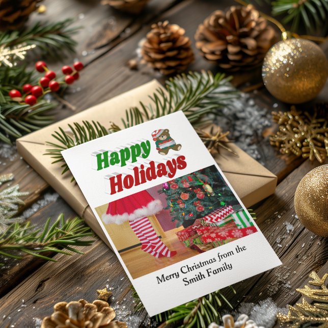 Cartão De Festividades Fotografia de Natal do Happy Holidays Bear (Criador carregado)