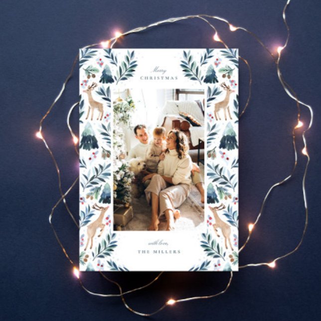 Cartão De Festividades Fotografia de Rena de Aquarela na Floresta (Criador carregado)